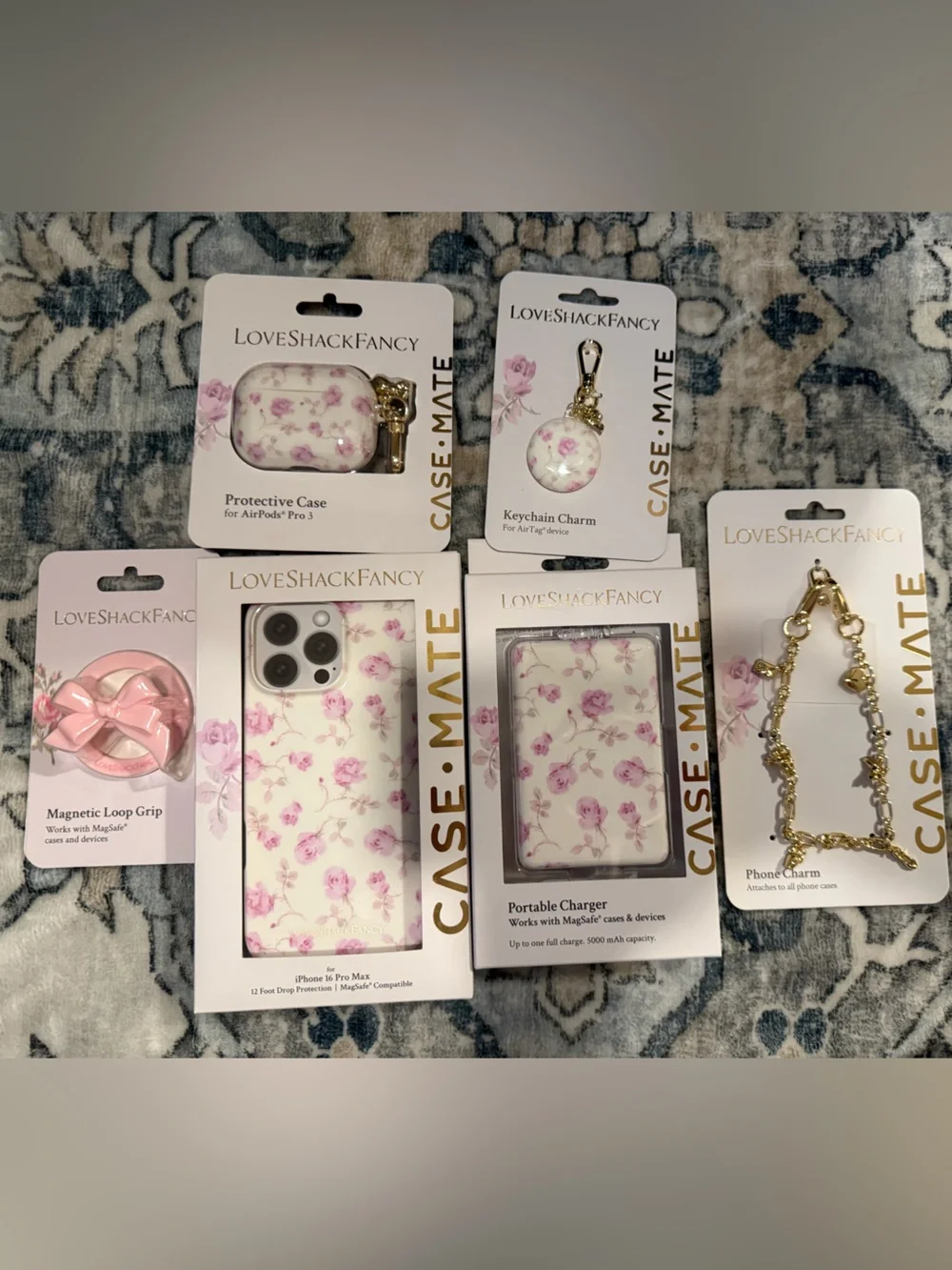 LoveShackFancy Pink Floral Phone Case & Matching Accessories Set